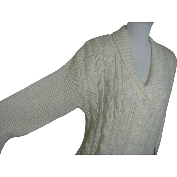 Vintage Allison Brittney Button Up Cardigan Sweater Ivory Shoulder Pads Sz Large - Picture 2 of 11